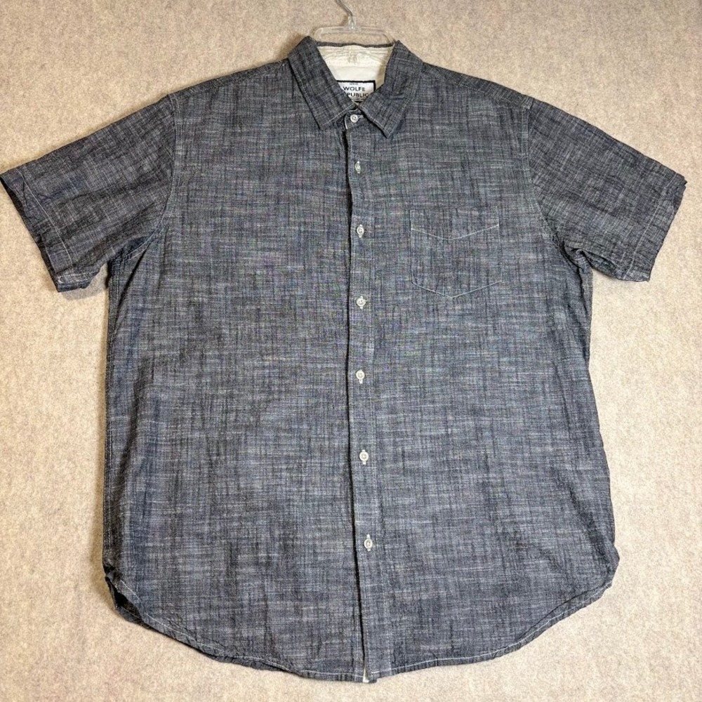Wolfe Republic Shirt Mens XL Blue Cotton Chambray Short Sleeve Casual Minimalist